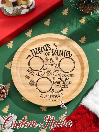1pc Custom Christmas Cheese Board, Personalized Cheese Tray With Name, Wooden Cheese Plate, 20*20cm, Custom Name Christmas Serving Tray, Cheese Tray, Cookie Tray, Ideal For Christmas, Gift For Family, Girlfriend, Boyfriend, Friend, Kids, Gift For Him, Gift For Her