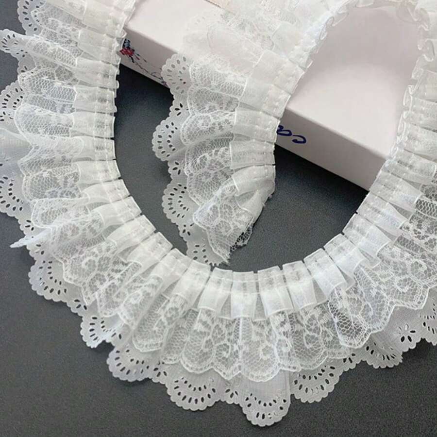 Vải ren organza xếp ly 3 lớp, rộng 65mm, vải trang trí phong cách cổ điển có thêu, thủ công may vá, thích hợp cho váy cưới cô dâu, trang trí tiệc - Nhiều màu - Xem 1