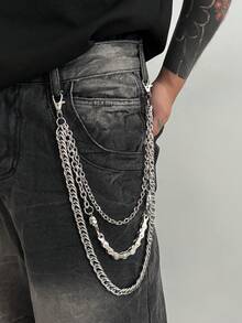 1 pieza Cadena de cintura de estilo punk de moda para hombres, cadena de cintura de jeans versátil y casual, cadena de metal multicapa para pantalones, adecuada para uso diario