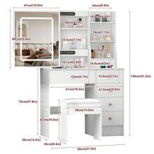 Makeup Dressing Table With Mirror, Modern Wood Vanity Desk, 6 Drawers And Storage Shelves, 3 Color Modes Adjustable Brightness, LED Lights Mirror Makeup Table, Bedroom Furniture, Valentine's Day Birthday Gift For Women - trắng - Xem 8