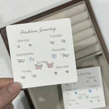 1 Set S925 Silver Butterfly-Themed Earring Set, Boasting Fresh Cute Style & Korean Elegance. These Small Exquisite Earrings Feature 7-Day Unique Designs (Including Sparkling Diamonds, Pearls, Bows & Stars), Adding Sweet Elegant Temperament To Daily Outfits & Ideal For Enhancing Styling Sense.