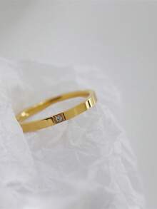 1 par de anillos de pareja de acero inoxidable en oro rosa y plata, anillos con circonita cúbica brillante, joyería, regalo de boda - Anillo F - Ver 19