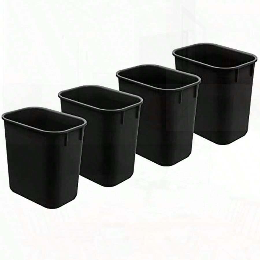 Deskside Wastebasket, 3.25 Gallon/13 Quart/12 Liter (Plastic), Black (Set Of 4), For Deskside Use