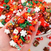 Approx. 50 Random Style Christmas Decorations, Flat Back, Suitable For DIY Crafts, Holiday Assorted Shapes, Can Be Used For Scrapbooking Accessories And Jewelry Making - Multicolor - View 1
