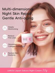 1 Bottle LAIKOU Japan Cherry Blossom Moisturizing Night Cream 30g + 1 Sheet Japan Cherry Blossom Sleeping Mask 25g, Skin Repair Facial Cream, Firming Moisturizing Lotion, Deep Nourishing Facial Moisturizer, Suitable For All Skin Types, Can Be Used For Self-Care SPA Or As A Gift For Girlfriend - NIGHT CREAM+SLEEP FACIAL MASK - 查看 4