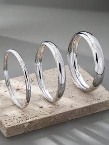 Set de 3 piezas de pulseras circulares de lujo, set de joyas de moda con textura martillada, adecuado para galas, citas, fiestas, reuniones y regalos festivos de mujer - Plateado - Ver 7