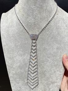 1pc Solid Color Casual Fabric Tie With Rhinestones, Fashionable Arrow-Shaped Unisex Tie Necklace Accessory For Wedding Attire