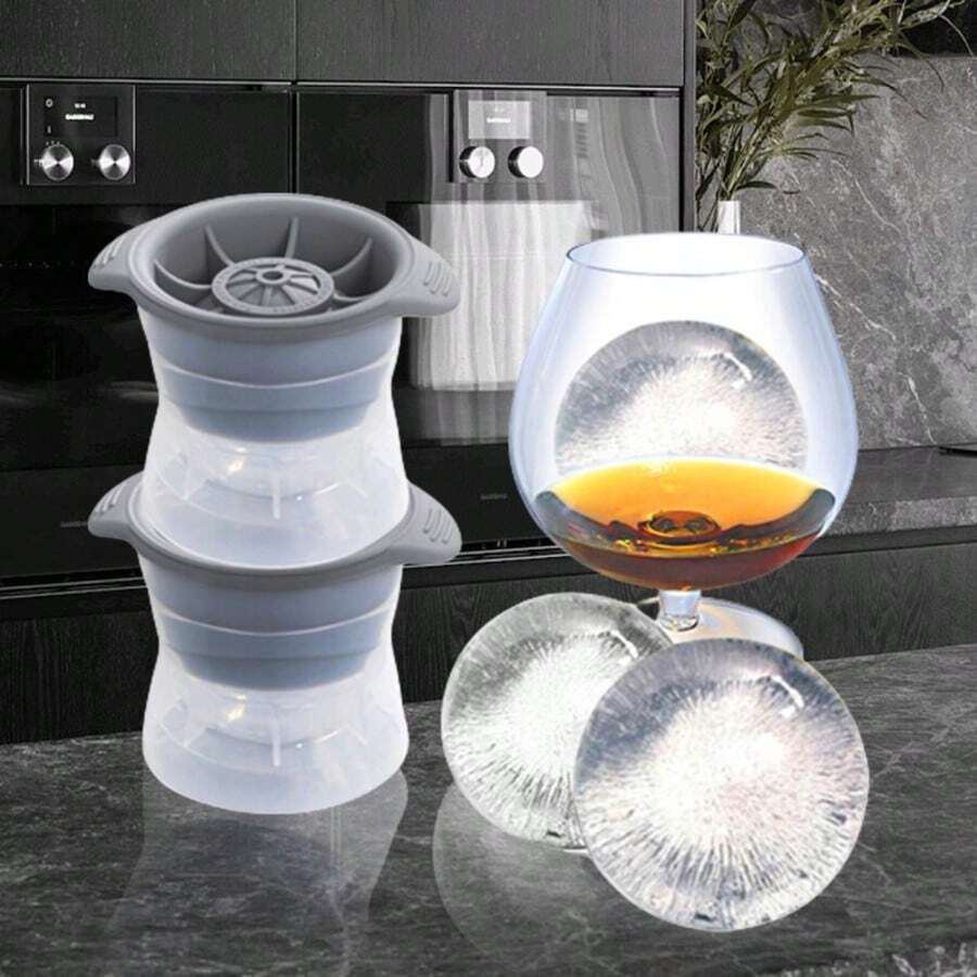 2pcs Bar Whiskey Round Ice Cube Maker Silicone Large Ball Shape Spherical Ice Cube Mould Machine Quick Freezer Kitchen Gadgets - Multicolor - View 1