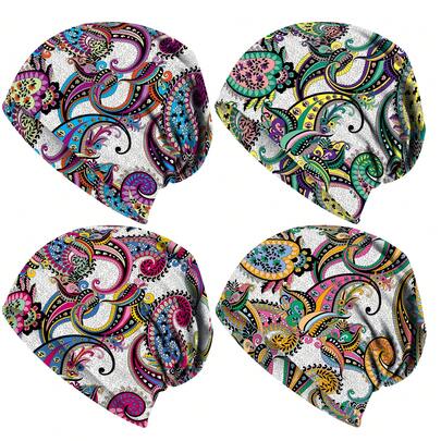 1/4pcs Paisley Print Loose Knit Beanie, Fashionable Stretchy Skull Cap, Soft Knit Hat, Cancer Hat, Soft Stretchy Polyester Knit Cap, Machine Washable, Suitable For Teacher's Day, Graduation Gift, Father's Day Gift, Casual Headwear, Brimless Hat,Summer,Beach