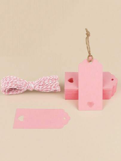 50 etiquetas de regalo color rosa, etiquetas de regalo con forma de corazón hueco, recuerdos de boda, 3.7" X 1.8", etiquetas de regalo de unicolor, etiquetas de regalo de papel rojo con cuerdas, adecuadas para bodas, cumpleaños, fiestas de Navidad, decoraciones navideñas