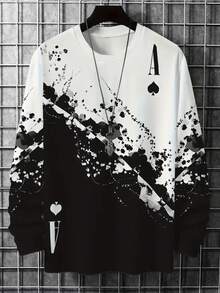 قميص كاجوال بياقة مستديرة وأكمام طويلة مريح للرجال كبار الحجم