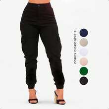 Women's High Waist Jogger Cargo Pants Premium Twill Side Pocket, Women's High Waist Cargo Jogger Jeans With Lycra, Women's High Waist Butt Lifting Cargo Jeans - 深黑 - 查看 1