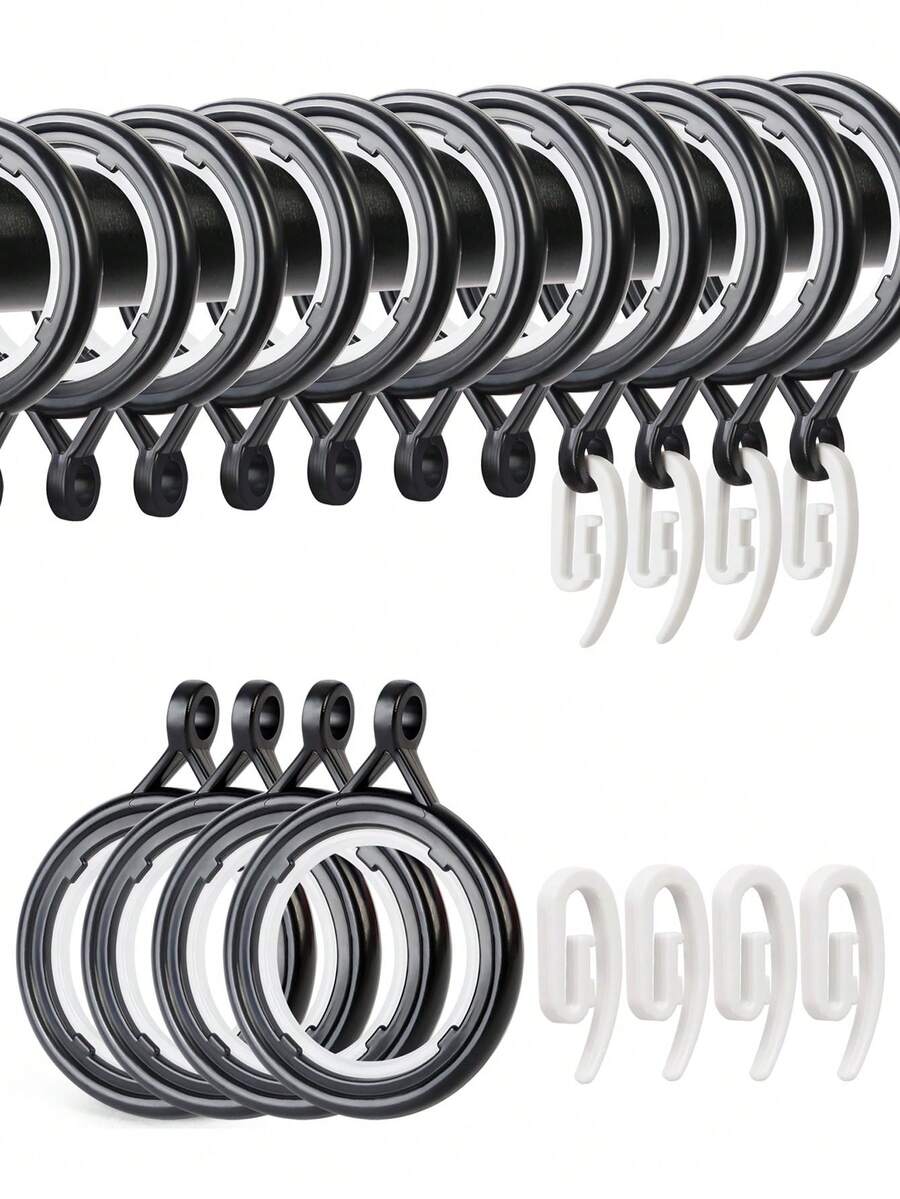 32个装黑/白窗帘挂环静音纳米环塑料加厚静音简易窗帘环罗马杆夹钩窗帘配件挂环扣 仅窗帘环 - 彩色 - 查看 1