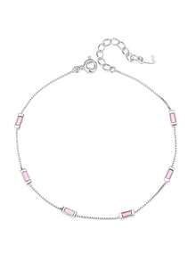 1pc 925 Sterling Silver Square Cubic Zirconia Bracelet, Everyday Wear, Silver Jewelry, Men's Accessory, Birthday Gift