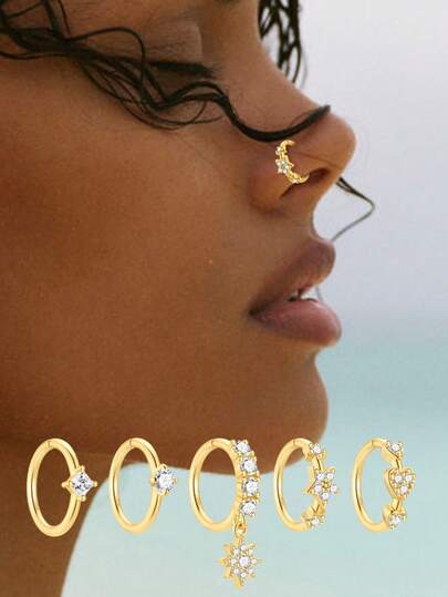 1 Stück hypoallergene Nasenringe, 14 Karat vergoldet, Scharnier-Segmentring, Körperpiercing, Nasenring, Lippenpiercing, Nasen-Helix, Knorpel-Creolen