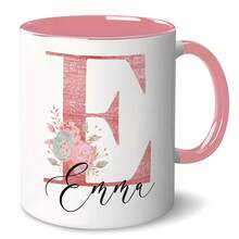 Personalized Coffee Mug - 11oz Custom Name & Letter Design, Pink Floral Single Word Pattern, Reusable Gift For Women's Birthday, Anniversary, Mother's Day Drinkware| Elegant Bar Accessory - E - 查看 9