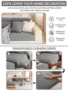 1 Stück gestreifter Sofabezug, Flausch Anti-Kratzen Universal Komplett-Set, Ganzjahres Universal Rutschfeste Sofa Polster, Sofa Polsterbezug, Elastischer Sofahut, Wohnzimmer 1/2/3/4 Sitzer Sofabezug - Dunkelgrau - Übersicht 6