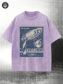 230g Washed, Galaxy Vortex Printed Men's T-Shirt, High-Quality Batik Cotton All Season Casual T-Shirt, Street Or Outdoor, Perfect Gift For Holidays - 紫色 - 查看 1