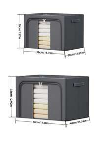 1个/2个装拉链布艺收纳箱，大容量收纳篮，可收纳衣物、毯子、玩具等，适用于衣柜、卧室、家居、宿舍，节省空间的收纳神器 - 深灰色 - 查看 3