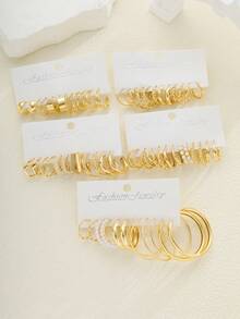 12-60 件银质女士耳环套装 - 优雅仿珍珠耳环，适合日常佩戴、办公室时尚和特殊场合 - 金黃色 - 查看 2