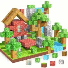 48片/64片/100片磁性积木 - 儿童磁性世界搭建套装，STEM感官玩具，适合课堂使用，也是送给男孩女孩的礼物，植物主题，颜色随机，男孩玩具，磁性积木，磁性片，磁性拼搭片，男孩玩具 - 彩色 - 查看 2