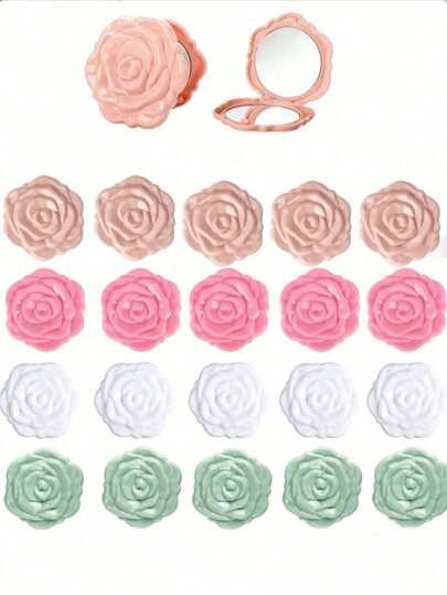 5 قطع مجموعة مرايا مدمجة - مرآة سفر مصغرة من البلاستيك الوردي، مرآة مدمجة يدوية قابلة للطي بشكل وردة، هدية مثالية للنساء، وصيفات العروس، الأعراس، الحفلات، أعياد الميلاد، عيد الميلاد