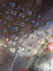 Snowman Wonderland 5D Nail Stickers, Embossed Snowflake Bow & Star Pattern, Fun Winter Nail Decals, Holiday Nail Decoration, Self-Adhesive - Multicolor - View 3