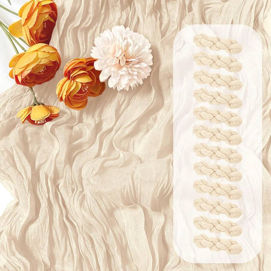 6/12 Pack Ivory Cheesecloth Table Runner 17 X 108 Inch Gauze Table Runner Fabric Semi Sheer Cheese Cloth Table Decoration Bulk For Rustic Romantic Wedding Shower Table Decoration - 象牙色 - 查看 1