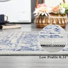 Vintage Distressed Floral Hallway Carpet Machine Washable Non-Slip Indoor Long Rug Throw RugLow Pile Rugs Floral Retro Ultra-Thin Carpet For Living Room Bedroom - Blue - View 8