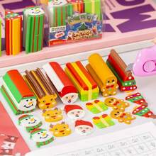 Christmas New Eraser Set, Student Christmas Gift Prizes Eraser Set Stationery And Learning Supplies, Halloween And Christmas Stationery Gifts; The New Year Gift Of 1 Eraser And 10 Pencils Is Random