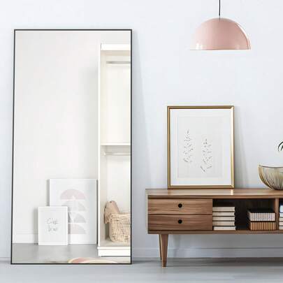 Elemango Full Length Mirror 180x80cm, Black Floor Mirror Full Body Mirrors, Rectangle Standing Hanging Mirrors With Aluminum Frame, Dressing Mirror, Large Wall Mirror For Living Room Bedroom