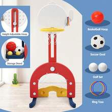 7 In 1 Toddler Slide And Swing Set,Kids Freestanding Climber Slide PlaySet,Toddler Slide Set With Adjustable Swing And Basketball Hoop,Soccer Golf And Ring Toss Game,Outdoor Indoor Playground For Toddlers Age 1-3 - Azul - Ver 7