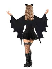 1 件万圣节成人女式蝙蝠翼披肩服装，涤纶 - 黑色 - 查看 6