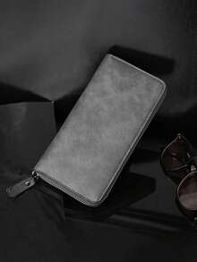 Portefeuille homme avec fermeture éclair, sac à main, porte-cartes avec fente pour cartes et porte-monnaie. Idéal pour cartes de crédit et pièce d'identité. Cadeau pour petit ami. en PU, léger, style affaires décontracté, taille moyenne et longue. Motif géométrique, cadeau pour hommes et garçons, idéal pour offrir à leur père.