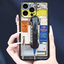 Vintage Telephone Booth Pattern Phone Case, Full Body Shockproof Phone Protective Cover, Smartphone Protector, Fashion Cellphone Compatible With IPhone, Casing - Black - View 2