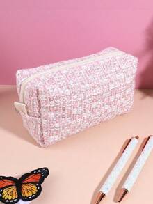 1pc Pink Incensy Design Stationery Storage Bag With Aesthetic Charm For Office And School Supplies Macaron Large Pencil Case Pouch ,INS Stationery Bag, Portable Handheld Pencil Case Bag , Cosmetic Bag