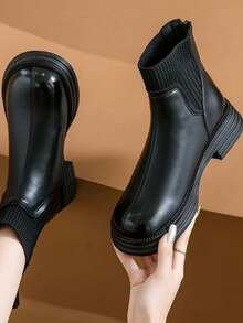 Thick Sole Boots Girl Shoes, New Arrival Knitted Ankle Boots, Elastic Waist Zipper Anti-Slip Versatile Boots, Suitable For All Seasons