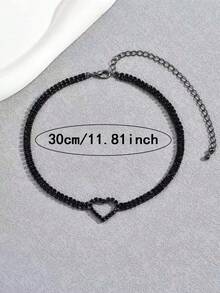 1 件情人节心形水钻派对 Y2k 风格项链，适合派对和节日情人节、妈妈、母亲、母亲节、礼物 - 黑色 - 查看 5