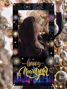 1件新年快乐相框横幅，烟花图案乙烯基相框道具，摄影道具，新年活动摄影配件，新年快乐装饰，新年家居装饰，新年派对用品，除夕仪式装饰 - 彩色 - 查看 7