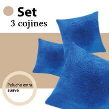 Set De 3 Cojines Rellenos Decorativos Extra Suaves De 45 Cm | Peluche Frontal Con Cierre - Azul Rey - Ver 2