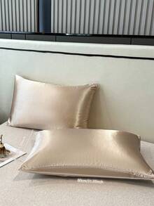 2pcs Polyester Satin Pillowcase Set - Solid Color Pillowcases Gentle On Hair And Skin, Envelope Closure, No Pillow Insert, Suitable For Bedroom, Guest Room, Dorm (Boys & Girls), Travel - Champagne - View 12