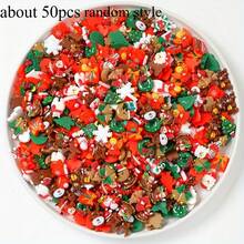Approx. 50 Random Style Christmas Decorations, Flat Back, Suitable For DIY Crafts, Holiday Assorted Shapes, Can Be Used For Scrapbooking Accessories And Jewelry Making - Multicolor - View 7