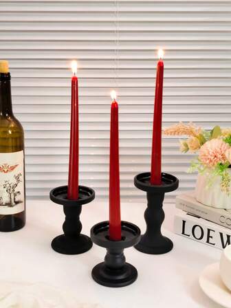 3支装10英寸酒红色长杆香薰蜡烛礼盒套装，含香氛，圣诞装饰蜡烛套装，圣诞礼物装饰，无烟锥形齿轮烛台，圣诞细长蜡烛家居装饰蜡烛，含香薰蜡烛，圣诞家居装饰石蜡蜡烛 - 燃烧时间3小时，家居氛围装饰，家居烛台礼物，圣诞装饰房间装饰，圣诞礼物