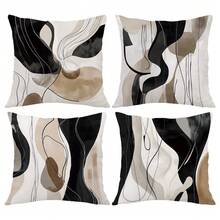 MEMNUN 4pcs Modern Bohemian Khaki & Black Geometric Print Pillow Covers, 17.7*17.7in(45*45cm)/19.69*19.69in(50*50cm)/15.75*15.75in(40*40cm) [Single-Sided Printing], Polyester Home Decor Cushion Covers For Sofa, Bed, Car, Suitable For Daily Use Or Luxury Minimalist Home Decoration - Multicolor - View 13