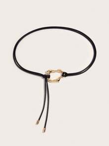 Christmas, Spring Festival, Mother's Day Gift, 1pc Elegant Slender Soft Black Waist Rope Women's Sweet Waist-Cinched Belt, Vintage Versatile Knot Rope Waist Decoration, Gold Geometric Buckle, Matches Dresses, Shirts, Sweaters, Daily Commute, Gatherings, Parties, Holiday Gifts, Plus Size Belt, Summer - Black (gold Geometric Buckle) - View 5