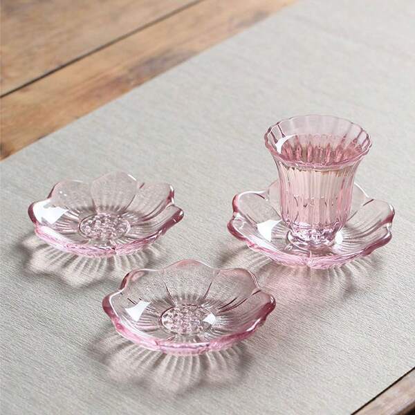 1 Set Elegant Ceașcă de Ceai cu Farfurie în Formă de Flori de Lotus, Rafinată Ceai de Lux Artă din Sticlă cu Flori de Lotus și Farfurie, Set de Ceai Elegant cu Coaster pentru Adunarea Ceaiului, Uz Casnic