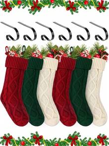 18 Zoll Weihnachtsstrümpfe, kabelgestrickte Großformat Strümpfe mit Haken, rot, elfenbein, grün, Weihnachts-Feiertagsdekoration, für Familien-Weihnachtsfeier, Weihnachtsgeschenke, Kamin-Dekoration Weihnachtsdekorationen Winterraumdekoration Weihnachtsdekorationen Zuhause Weihnachtsgeschenke Weihnachtsdekorationen - Verschiedenfarbig - Übersicht 4