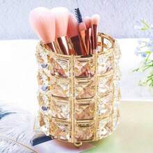 Metal Makeup Brush Storage Tube Eyebrow Pencil Makeup Organizer Bead Crystal Jewelry Storage Box - Multicolor - View 4