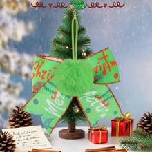 Adornos navideños de lazo, bolas de piel sintética con purpurina para colgar en el árbol de Navidad - Verde - Ver 1