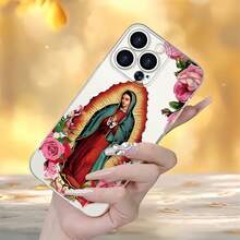 Funda para teléfono con diseño de la Virgen de Guadalupe y Rosas, compatible con iPhone 16, 15, 14 Pro Max, 13, 12, 11, XR y XS Plus. Fabricada en silicona TPU, ofrece protección contra golpes y caídas, además de una excelente sensación al tacto. Es el regalo ideal para familiares, amigos y seres queridos. - transparente - Ver 6